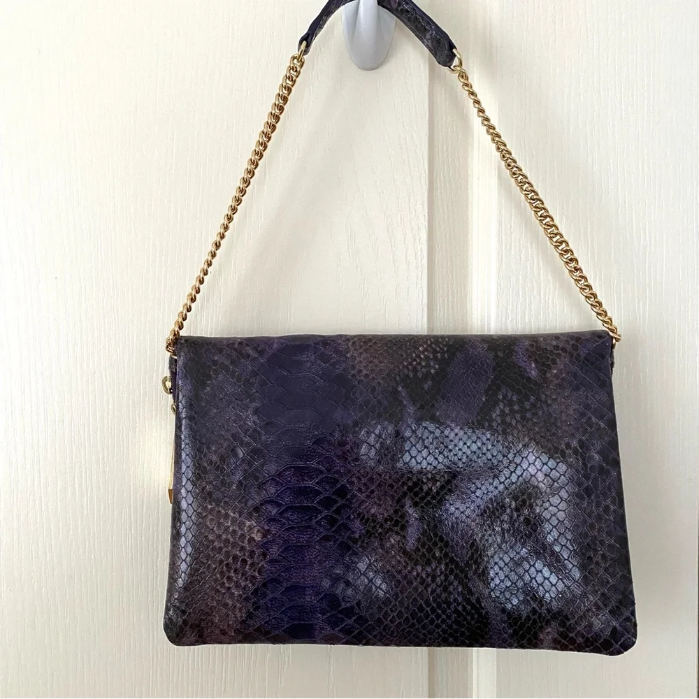 Henri Bendel Vintage Purple Snake Prink Leather Envelope Clutch Shoulder Bag - Picture 6 of 12